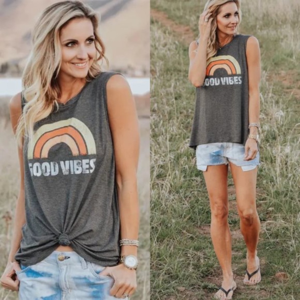 01 Good Vibes Rainbow Graphic Tank Top
